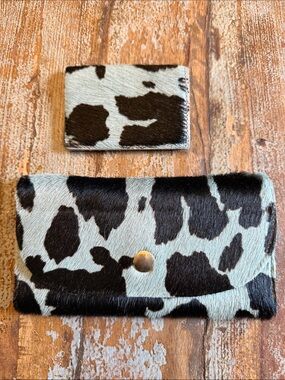 Haircalf Cowhide Print Wallet and Card Case - Black & Blue